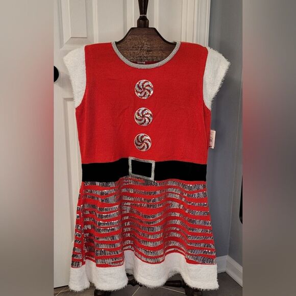 Holiday Time Women Santa Claus Sweater Dress Size XL(16-18) Sequin Skirt Red NWT - Picture 1 of 7